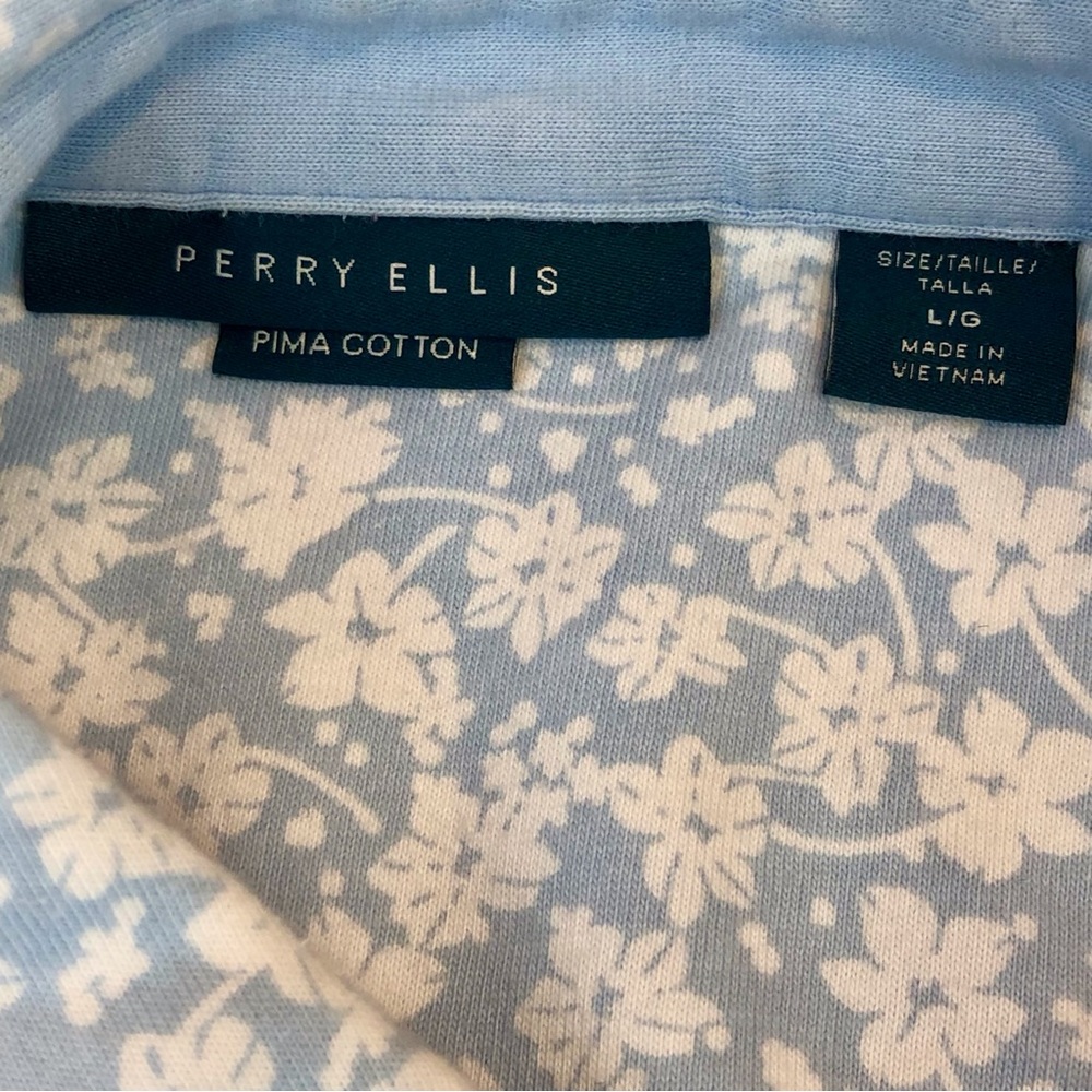 Mens Perry Ellis Blue White Polo Shirt - Picture 9 of 16